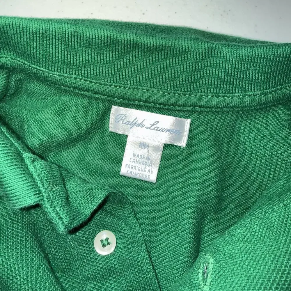 Ralph Lauren Baby Boy’s Cotton Mesh Polo Shirt Long Sleeve Green Size 18M